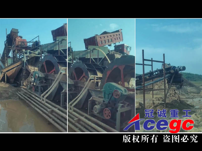 三排轮斗破碎洗砂机械在广东